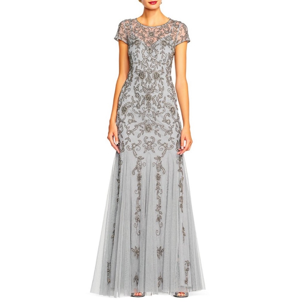 Adrianna Papell beaded silver gown